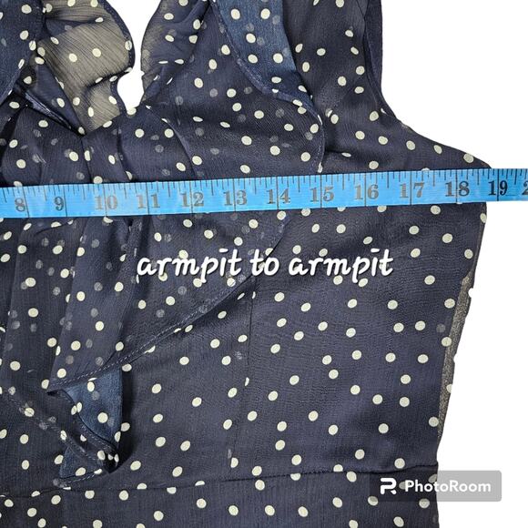 DKNY Polka Dot Dress Navy & White V-Neck Sheer Flutter Sleeves Size 10 - Picture 11 of 13